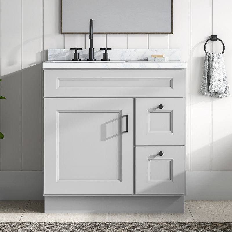 Meuble-lavabo de salle de bain en bois massif prêt à assembler 30 po - comptoir non inclus, Blanc Newport