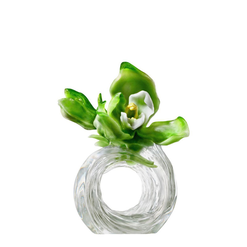 A Chinese LIULI Flower Crystal Art - Collector Edition - Crystal Orchid Sculpture, "Imminent Spring Dance"