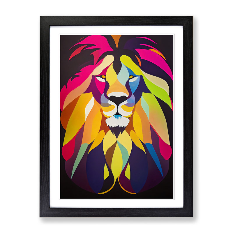 Lion Abstract Vol.2 - Picture Frame Print, Black, 46cm H x 34cm W x 2cm D