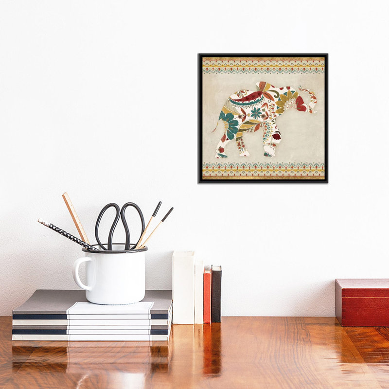 Boho Elephant I, impression sur toile tendue, H 12 po x l 12 po x P 1,5 po, Toile avec cadre noir
