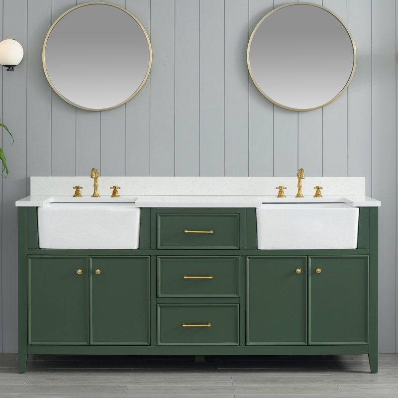 Aisa 72" Double Bathroom Vanity, Evergreen/Brushed Gold