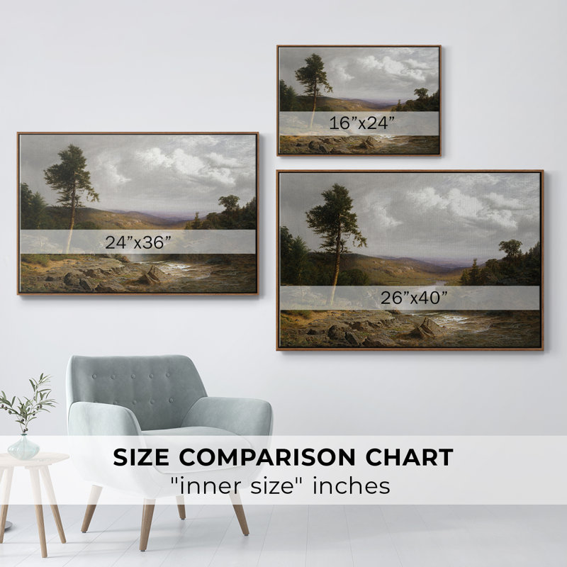 Paysage rétro - CMXCIV, Toile encadrée noyer flottant, H 25 po x l 37 po
