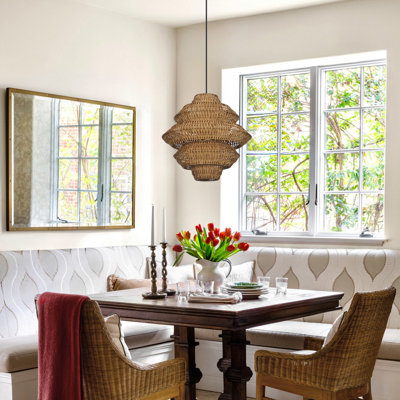 Natural Rattan Pendant Light, Handwoven Boho Chandelier for Dining Room Living Room Kitchen Island