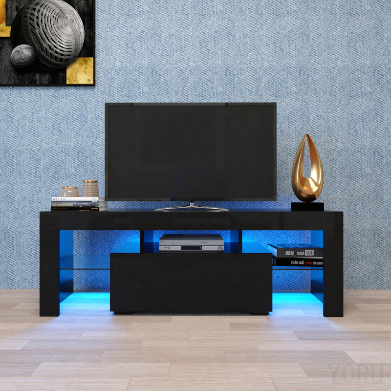 Meuble télé noir pour chambre à coucher avec lumières DEL RVB - noir