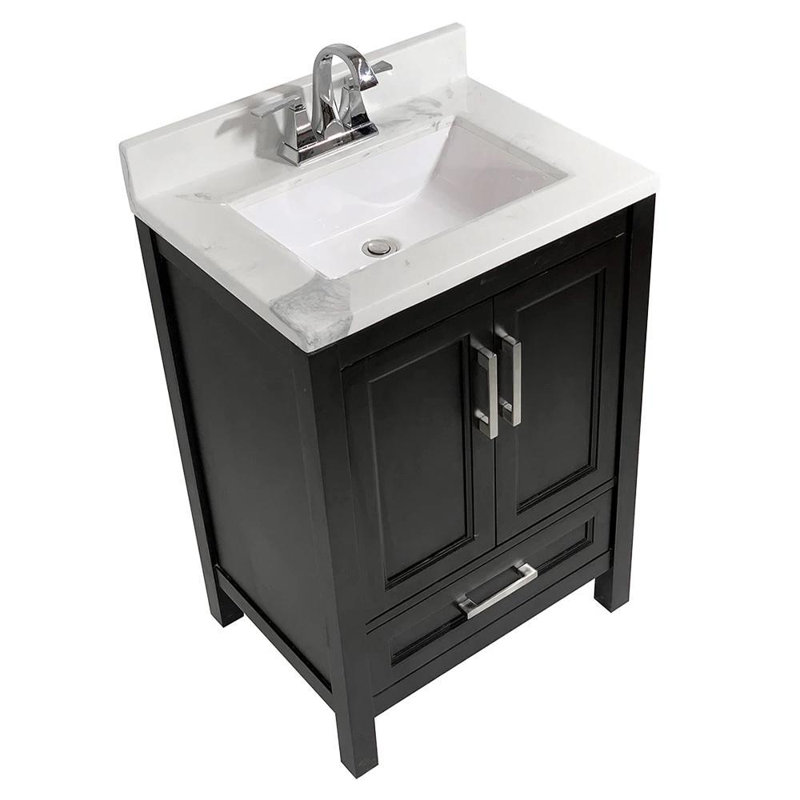 Ensemble de meuble-lavabo simple 25 po Daily, Espresso, Marbre de Carrare