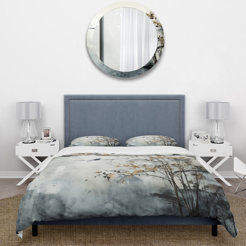 Asian Art Sumi Bird Serenity XVII - Ensemble de housse de couette Asian Art - Microfibre de polyester