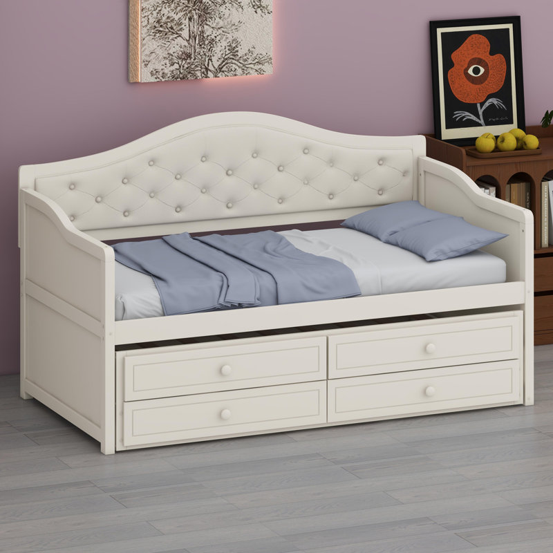 Versatile Sofa Bed Featuring Tufted Backrest, Trundle, and Built-In Storage, Beige