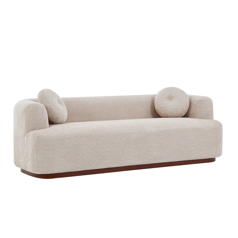 Canapé moderne à compression 3 places avec base en bois d'hévéa Arcora, Almond Boucle