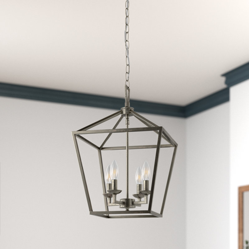Hertford 4-Light Dimmable Geometric Lantern Pendant, Antique Silver Leaf