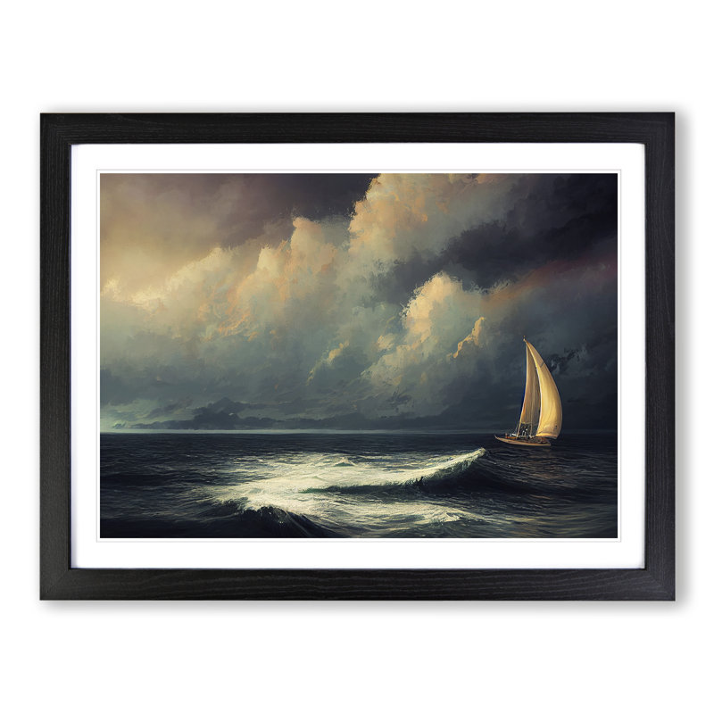 XH1022-7614X Sailing Boat on the Sea 1 Piece Single Picture Frame Painting, 46cm H x 64cm W x 2cm D, Black