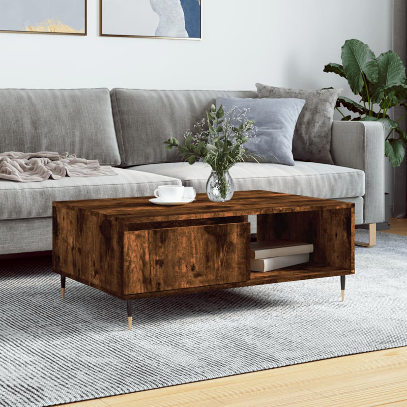 Erinn Four Leg Coffee Table with Storage, Smoked Oak