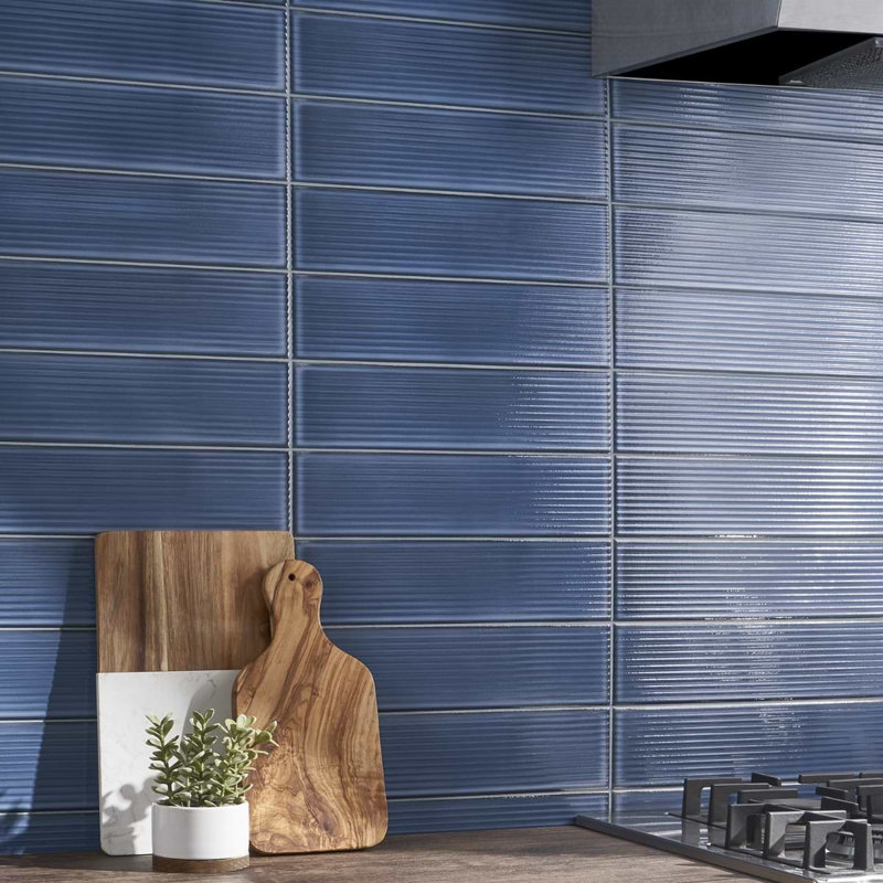 Stacy Garcia ArtBlock Fluted 4x16 Glossy Porcelain Tile, Denim Blue