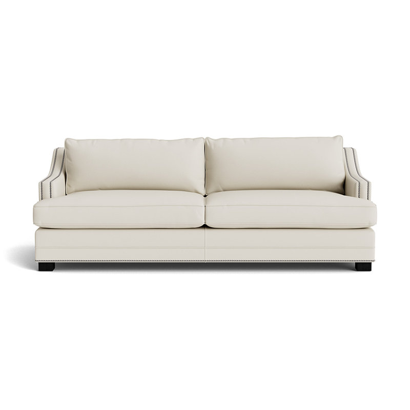 Keaton Upholstered 94 Sofa, Brushed Nickel, Black, Greenwich Performance Leather - Cream
