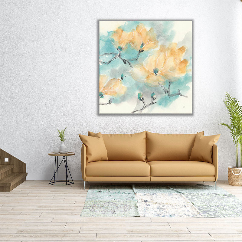 Teal Buds I - reproduction d'art sur toile, H 12 po x l 12 po