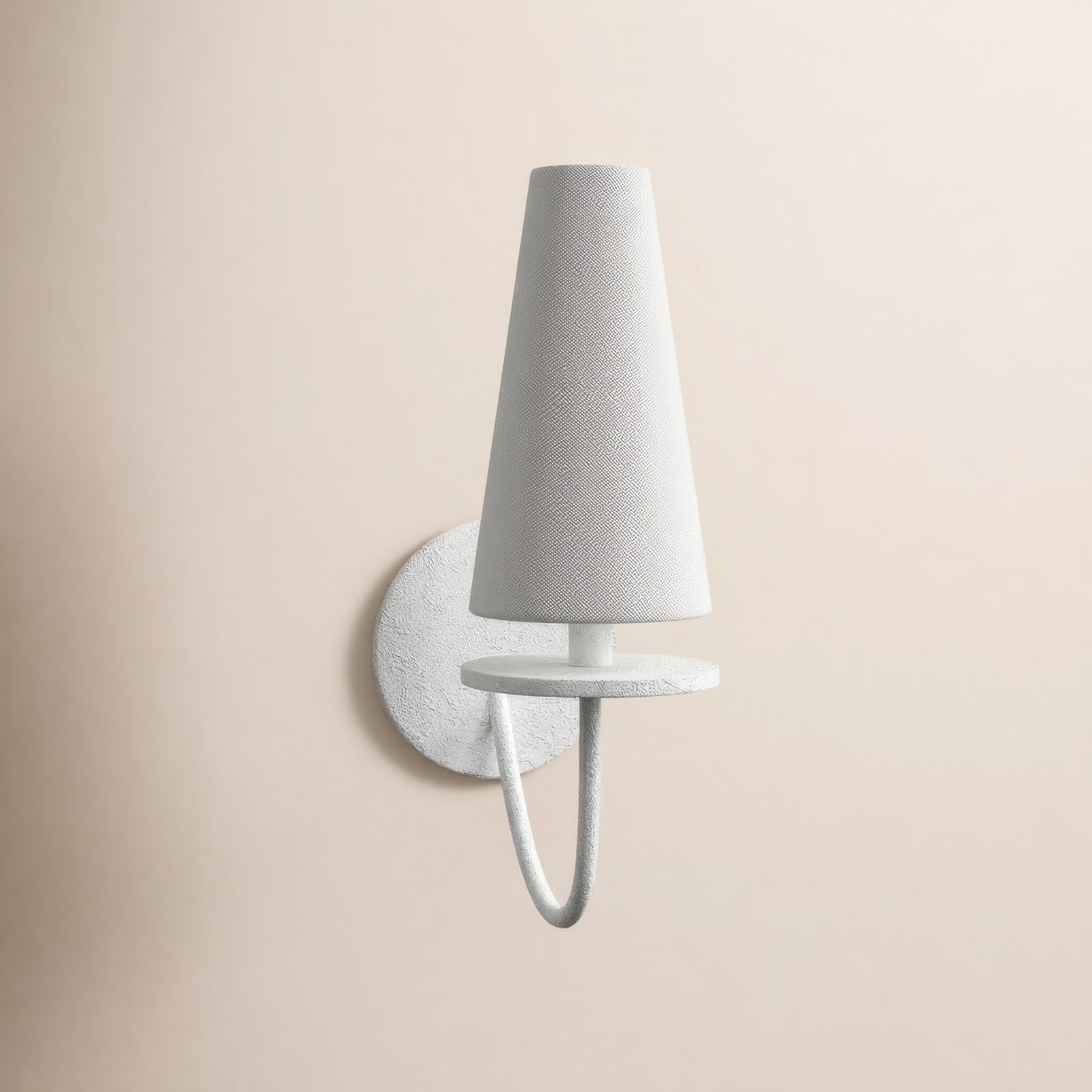 Walling Single Light Dimmable Armed Sconce, Gesso White