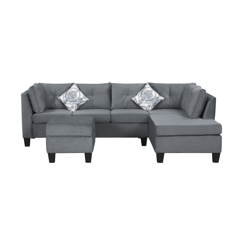 Canapé modulaire rembourré 3 pièces Brogel, Lin gris