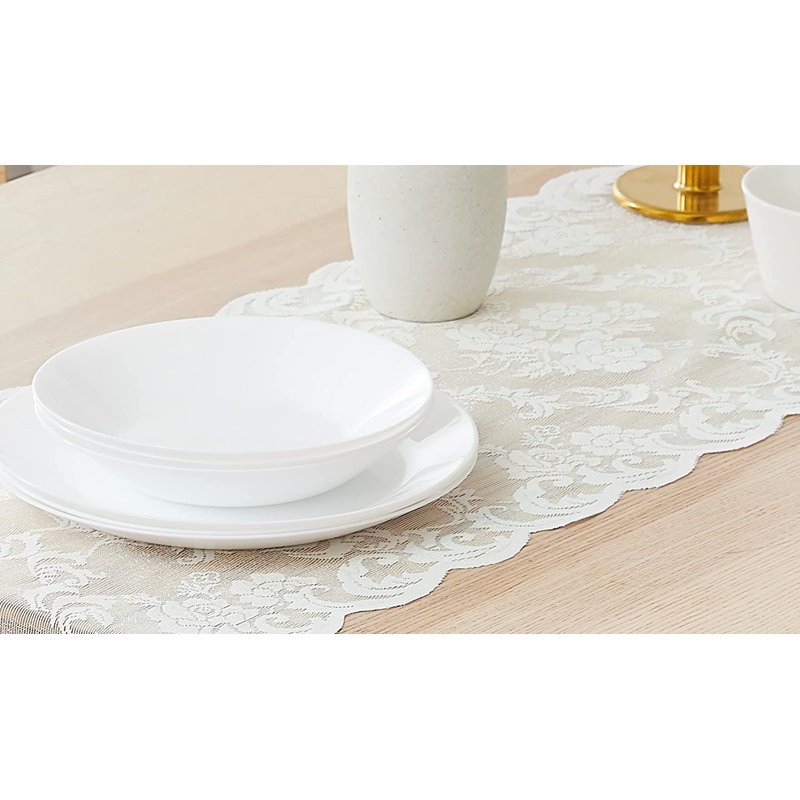 Chemin de table en dentelle avec 2 pampilles, Ivoire, 14 po x 36 po