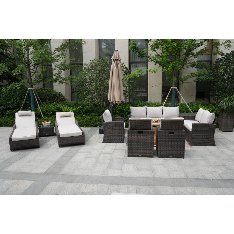 Ensemble de conversation avec coussins pour 10 personnes Brandy Wicker / Rattan, Beige, Brun