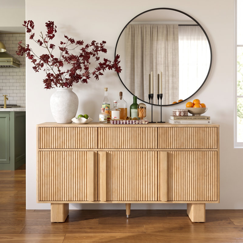 Buffet moderne opulent avec plateau en faux marbre, Chêne clair