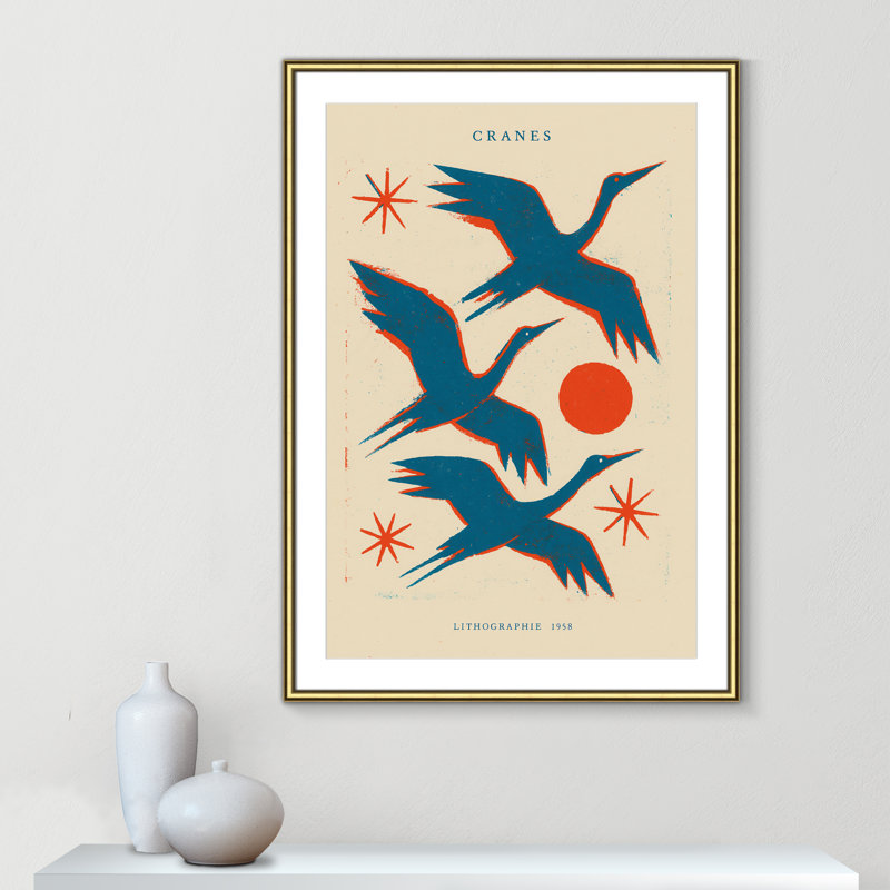 «Cranes» par Treechild, L 30,75 po x H 42,75 po, Matted Print, Gold Classic