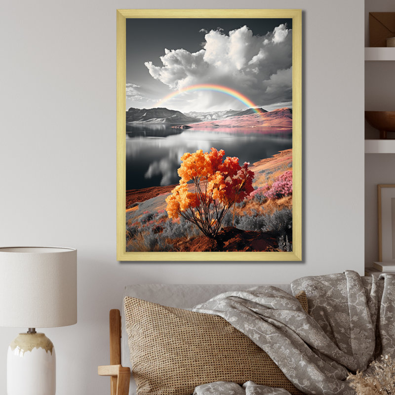 Paysage arc-en-ciel à contraste chromatique - impression, H 20 po x l 12 po x P 1 po, Encadrement doré