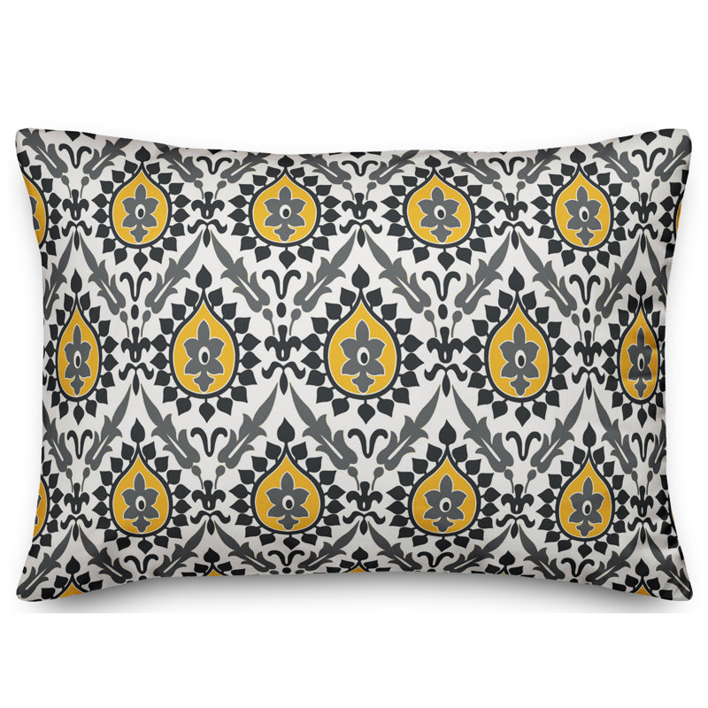 Housse et insert de coussin rectangulaire Ikat, Jaune / Noir / Gris