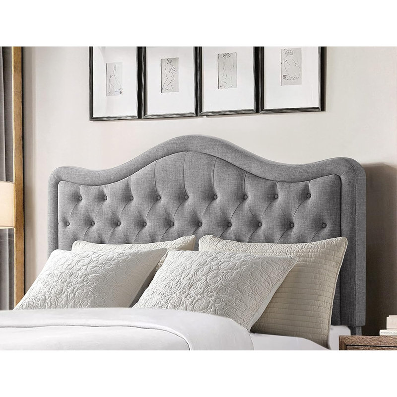 Tête de lit tapissier réglable en lin fin et capitonnage pour la chambre à coucher, Gris, Très grand lit