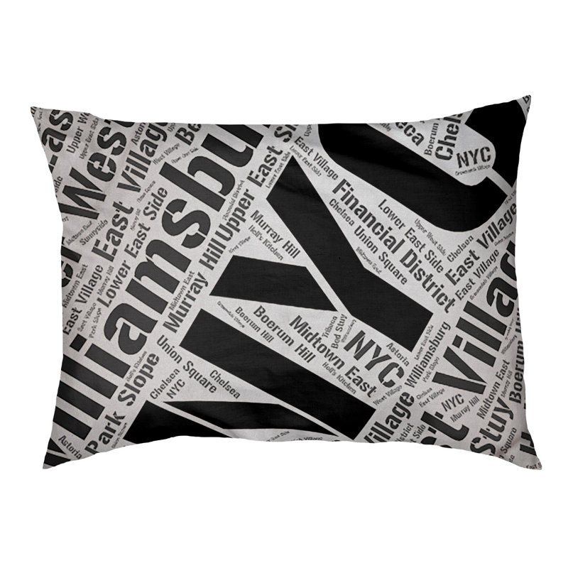 Coussin de chien « districts », Moyen (H 9,5 po x l 28 po x P 18 po), Noir, New York
