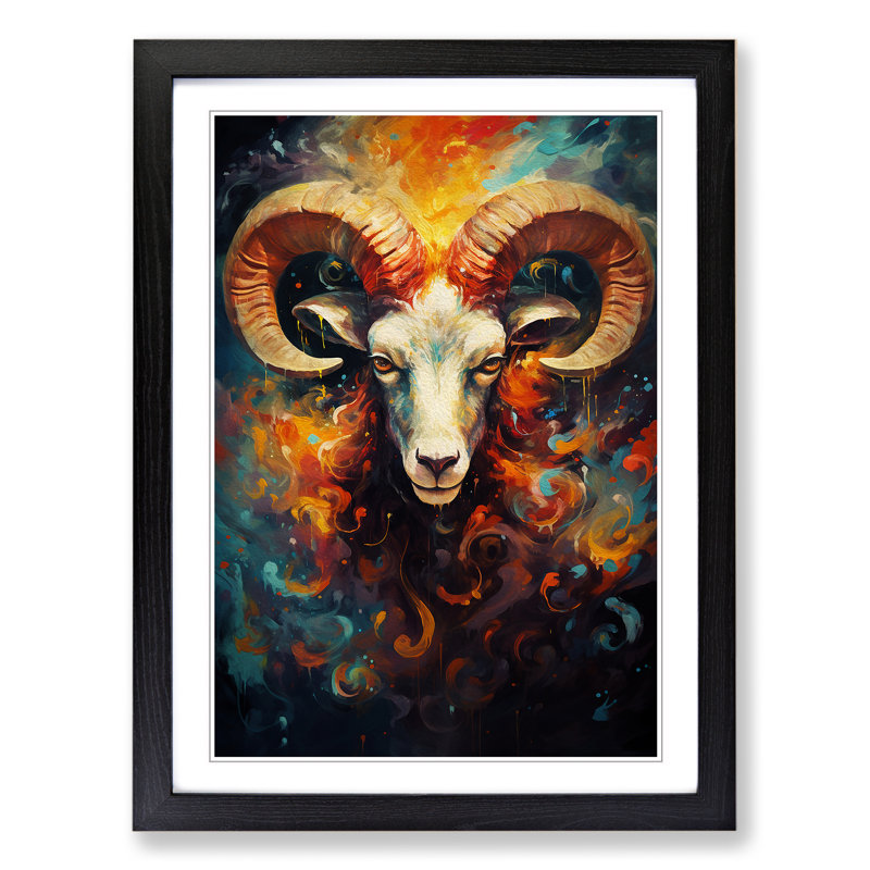Aries Zodiac Expressionism No.2 - Single Picture Frame Print on Wood, Black Framed, 34cm H x 25cm W