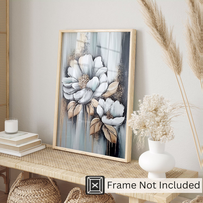 Floral blanc et doré, magnolia moderne, reproduction d'art non encadrée, H 30 po x l 20 po