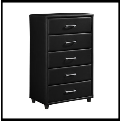 Contemporary Durable Black Faux Leather Covering 1Pc Chest Of Drawers Silver Tone Bar Pulls Stylish Furniture_46.5"" H x 29.5"" W x 16"" D -  Everly Quinn, 2541E3BFB89744AFA365CFD501239339