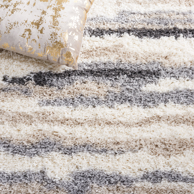 Ivory Abstract Shag Synthetic Square Area Rug 48" x 48"