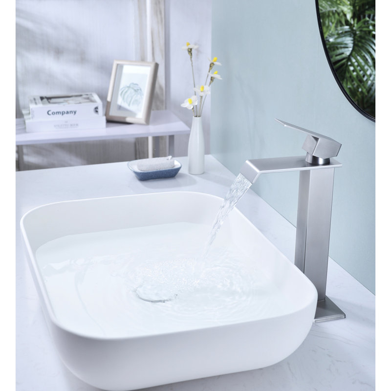Bathroom Sink Faucet Featuring Waterfall Spout And Single Handle, Pop - Up Drain  No Overflow , Brushed Nickel Finished Stainless Steel, Stable Flow For A Calm Atmosphere, Easy To Manage Water