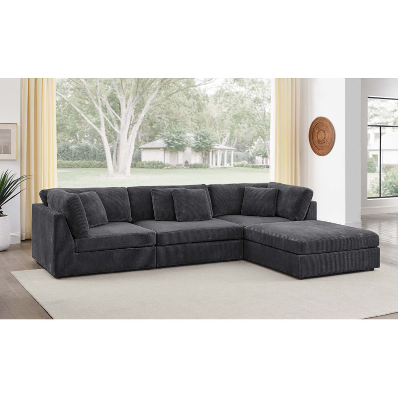 Canapé modulaire Brielee, Velours côtelé gris foncé