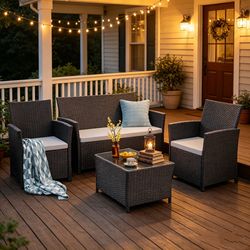 Ensemble de conversation pour patio pour 4 personnes avec coussins, Grey