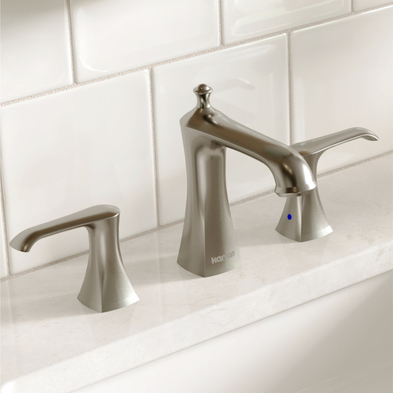 Karran Woodburn 8 In. Widespread 2-Handle Bathroom Faucet With Matching Pop-up Drain, Stainless Steel