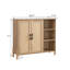 Armoire de rangement moderne Mid-Century avec portes en rotin tissé, tablettes ouvertes et tablettes réglables ...