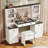 61.5"  Makeup Vanity with Mirror and Adjustable LED Lights, Farmhouse Dressing Table with 5 Drawers, 4 Cabinets and 1 Cushion Storage Stool