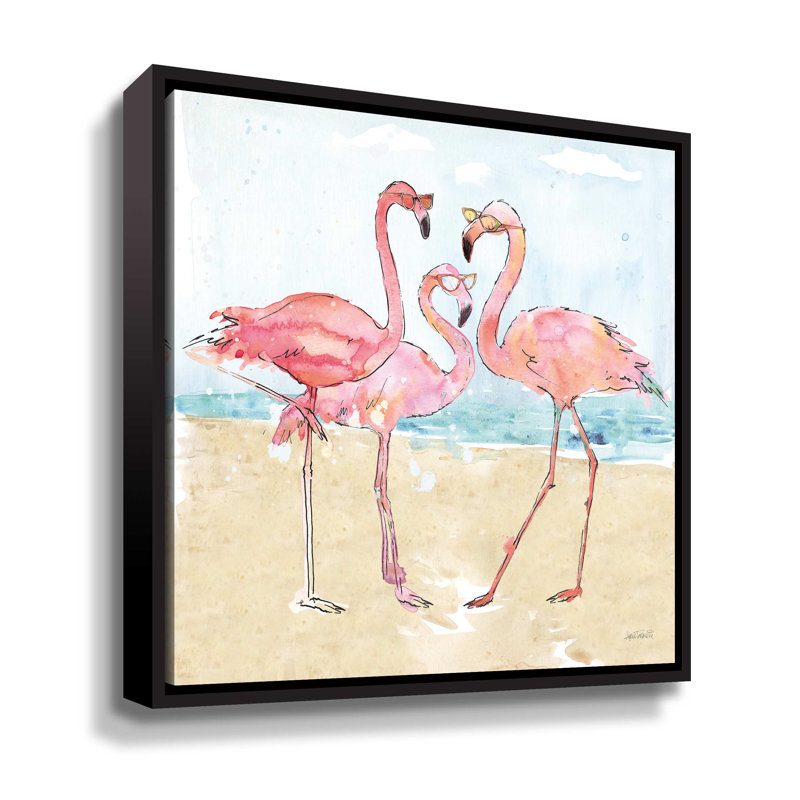 Flamingo Fever Beach - impression sur toile, Cadre noir, H 10 po x l 10 po x P 2 po