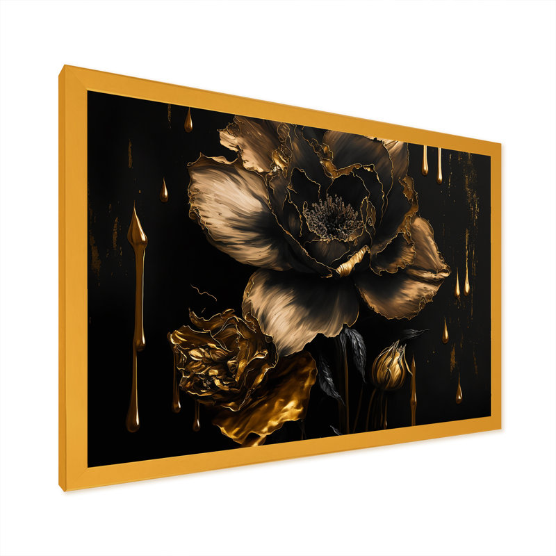 «Black and Gold Daffodil Design II» - reproduction sur toile jonquille, H 12 po x l 20 po x P 1 po, Cadre doré