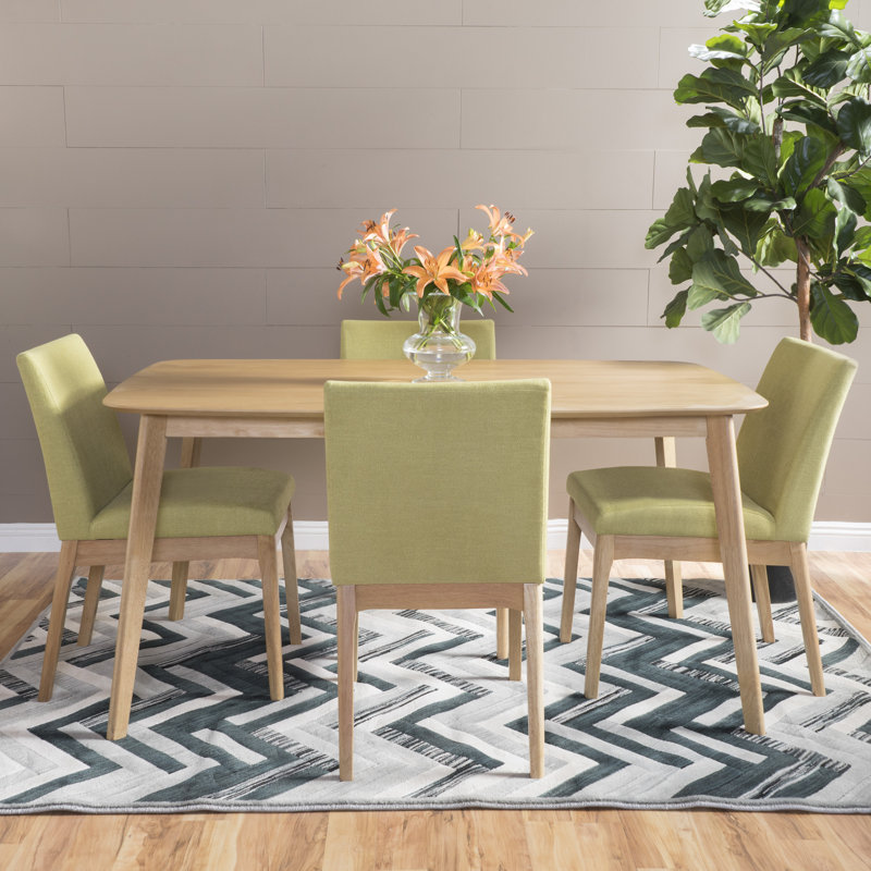 Dashone 4-Person Four-Leg Dining Set, Natural Oak, Green