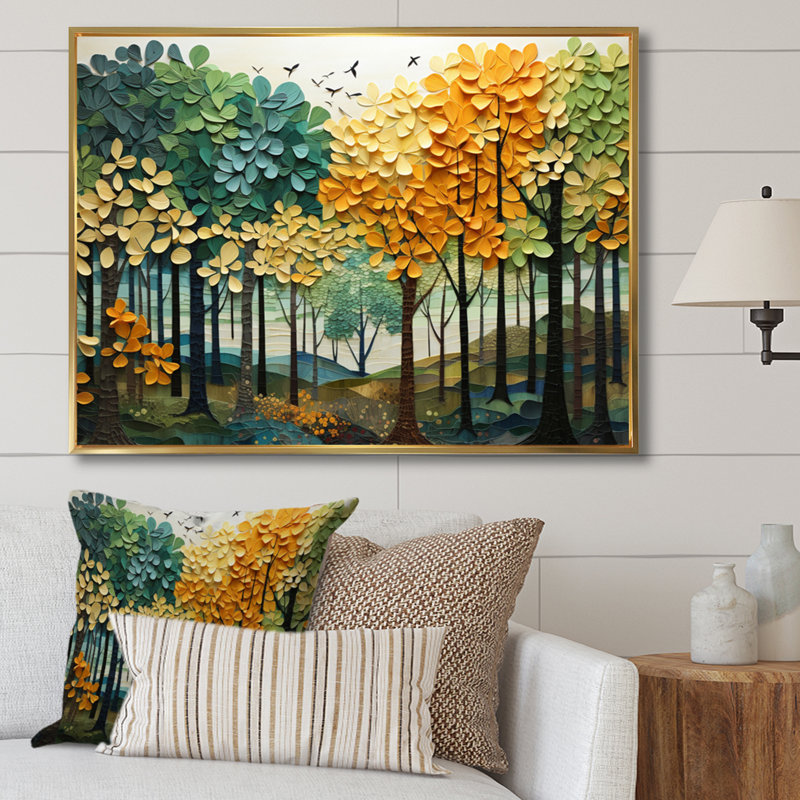 «Orange Green Trees Canopy Patchwork III», reproduction sur toile flottante, Doré, H 30 po x l 40 po x P 1,5 po