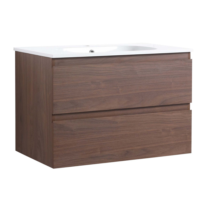 Ensemble de meuble-lavabo simple 18,1 po avec plateau en céramique Weismann, Noyer de Californie