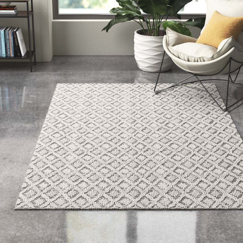 Tapis ivoire / gris en laine tissé à la main Nystead, Rectangle 9 pi x 12 pi