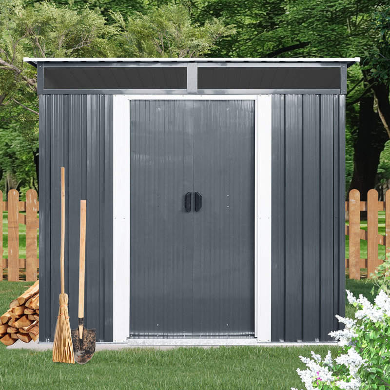 6Ft X 5Ft Outdoor Metal Storage Shed With Window And Transparent Plate For Garden, Lawn (Black And White), Black White