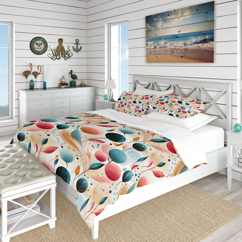 Ensemble de housse de couette Botanical Pastel, Housse de couette pour grand lit et 2 taies décor