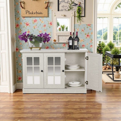 MDF Sideboard Buffet Storage Cabinet with Mirrored Acrylic Doors and Adjustable Shelves