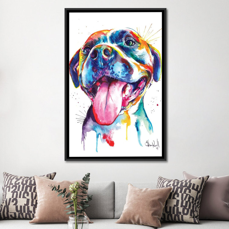 « pitbull », impression sur toile, H 26 po x l 18 po x P 1,5 po, Toile avec cadre noir, Pas de tapis
