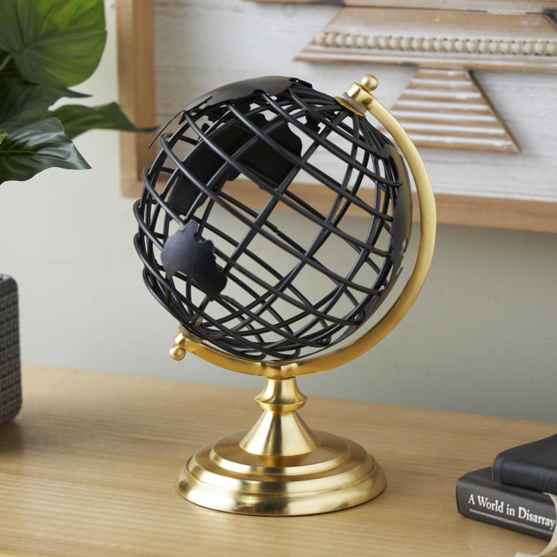 Globe terrestre en métal, H 12,50 po x l 8,10 po x P 8 po