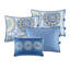 Housse de lit de jour réversible 6 pièces - bleu, avec grand imprimé en médaillon et revers rayé, pour matelas simple, housse, 1, 3 taies décoratives, coussin décoratif, lavable à la machine en bleu